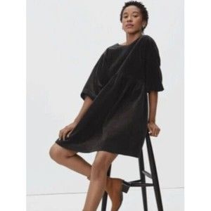 Everlane Womens Black Short Sleeve Relaxed Corduroy  Mini Dress Size S